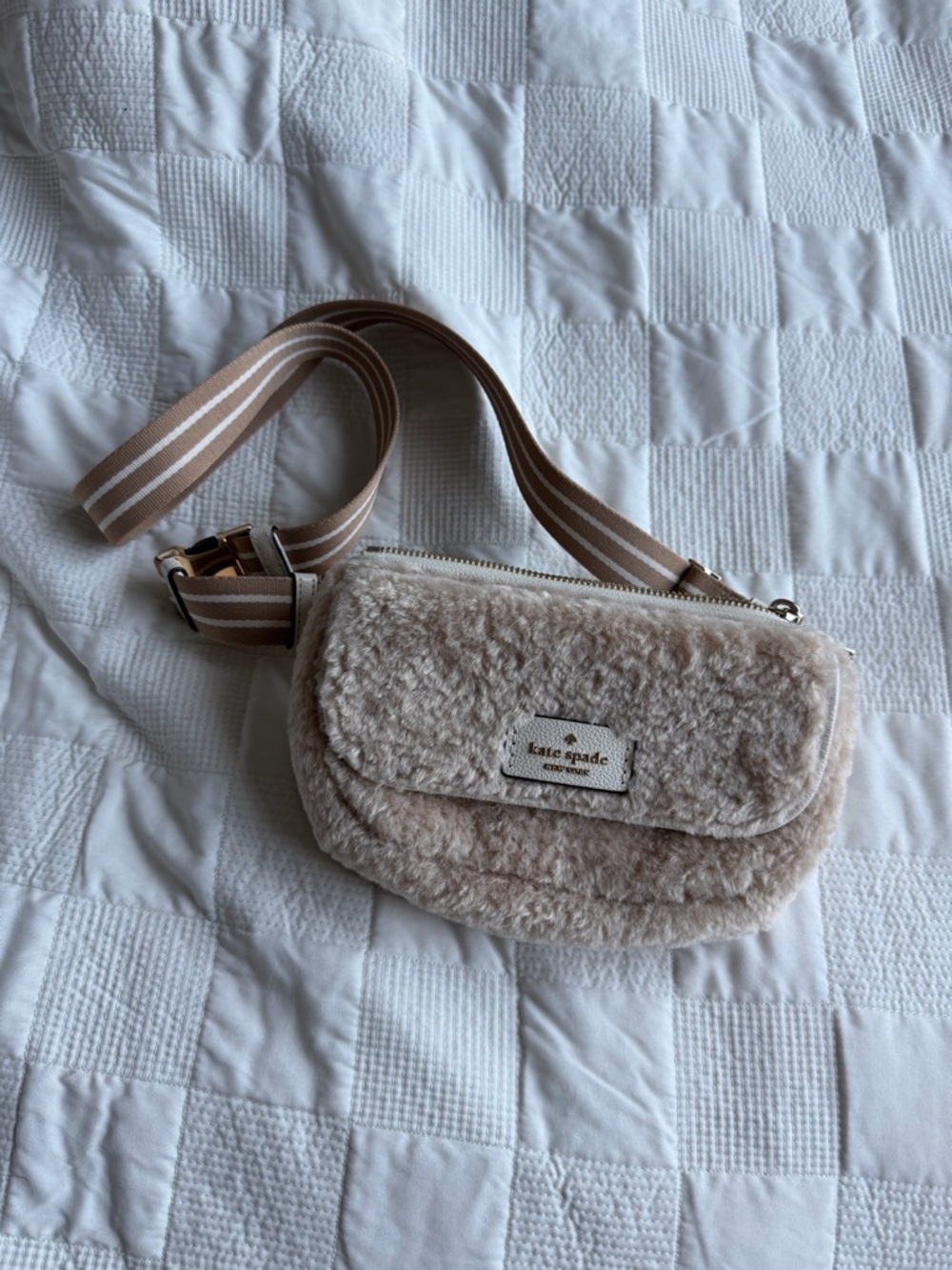 kate spade rosie shearling belt bag with Striped Strap